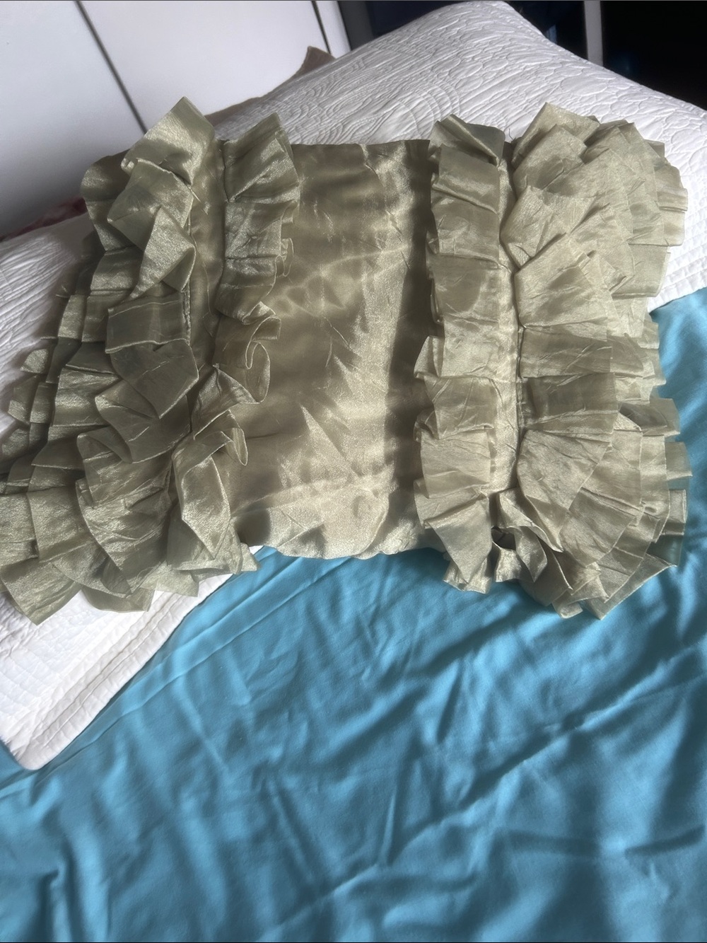 Ruffled Metallic Cream/green with Layered Frills throw cover